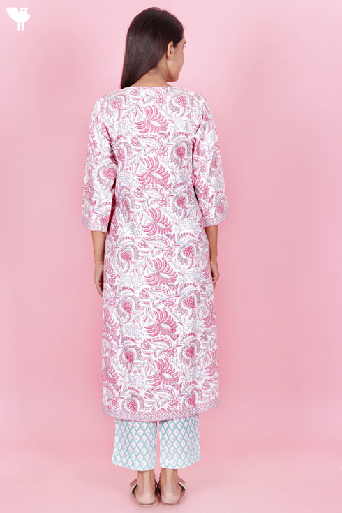 Bizzy Lizzy Kurta And Pant Set With Kota Dupatta In Block Print
